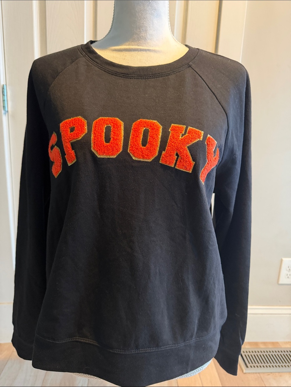 Philosophy Black Sweatshirt with Orange Chenille 'SPOOKY' BNWOT